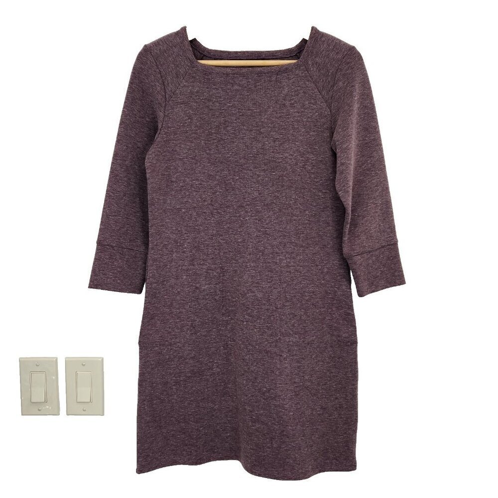 Nau Sweatshirt Dress Short XS Plum Heathered‎ Square Neck Long Sleeve Pockets